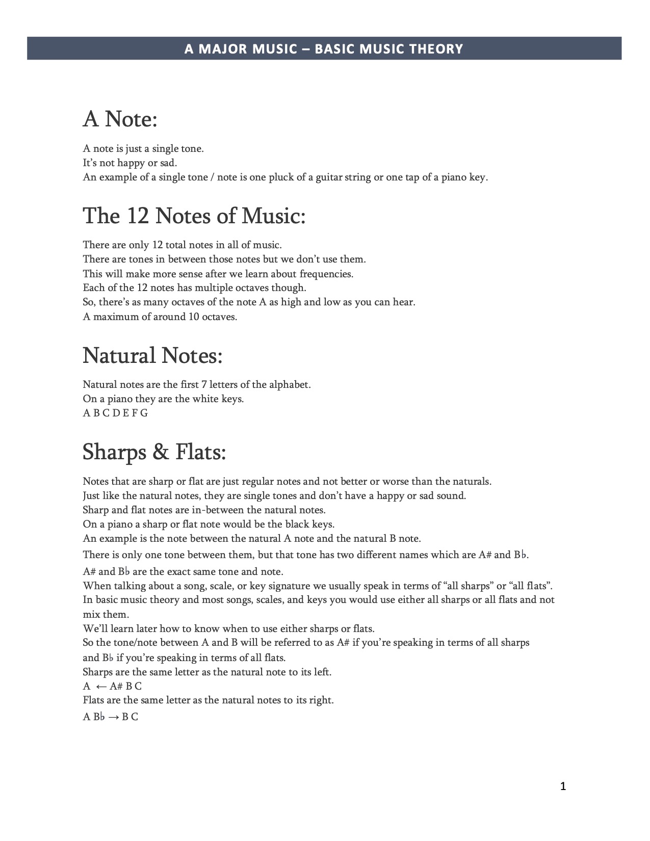 Music Theory Basics Packet A Major Music Pdf